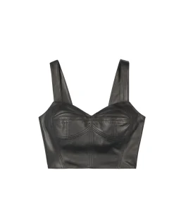 Top bustier en cuir noir