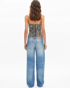 Top bustier à fronces imprimé zèbre
