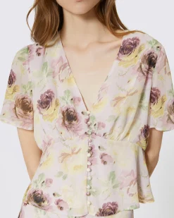 Top détails boutons imprimé fleuri