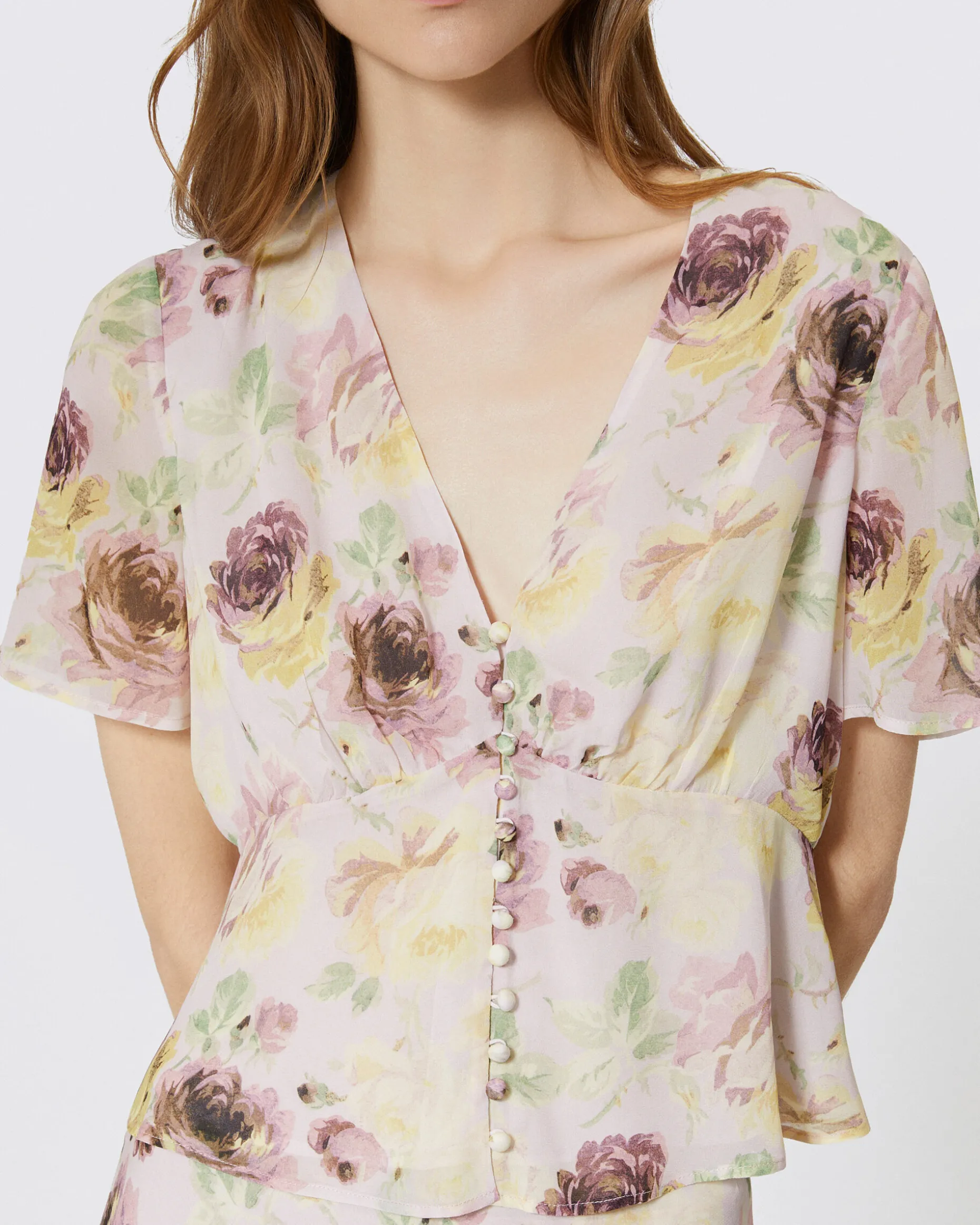 Top détails boutons imprimé fleuri