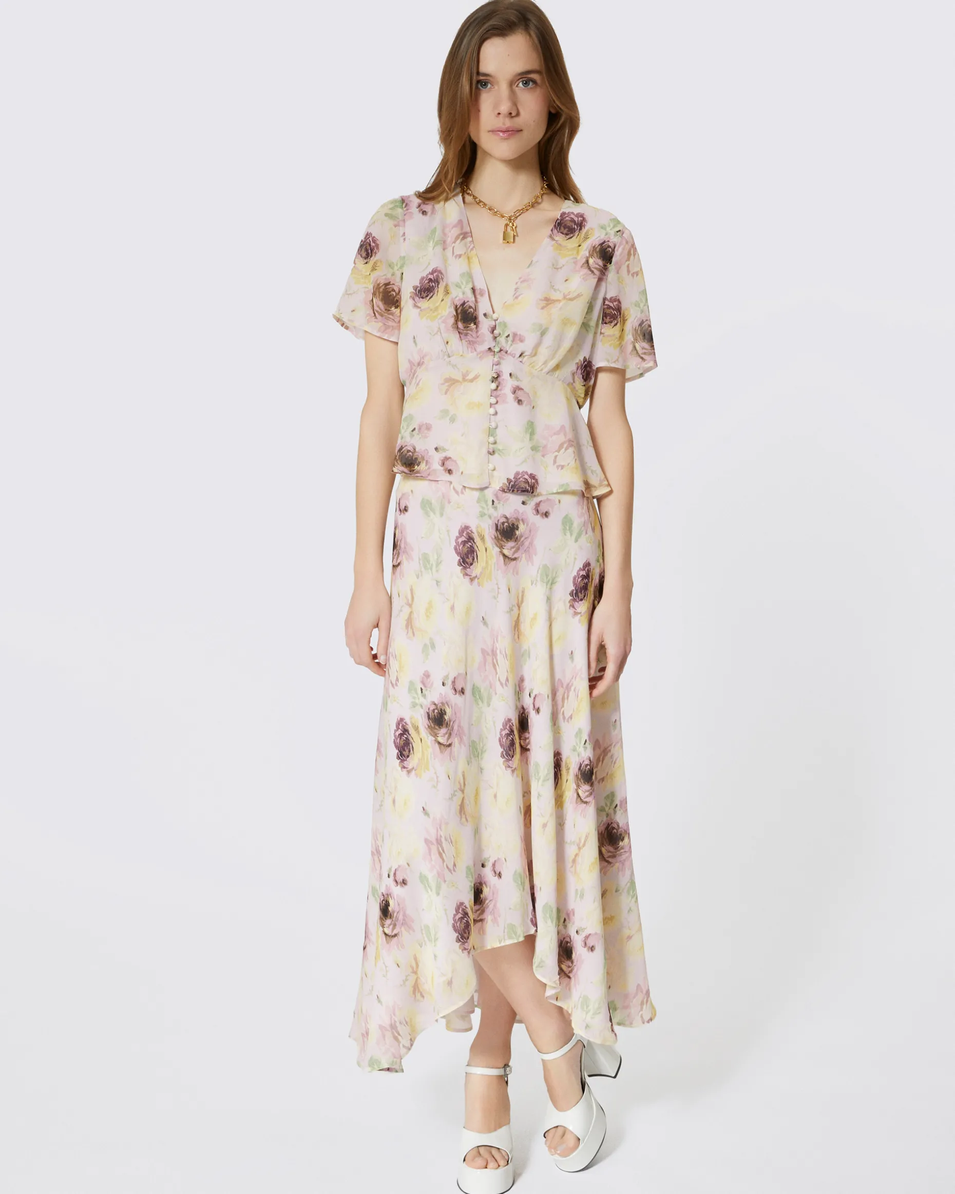 Top détails boutons imprimé fleuri