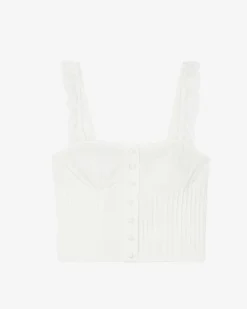 Top en coton avec bretelles en dentelle volantée écru