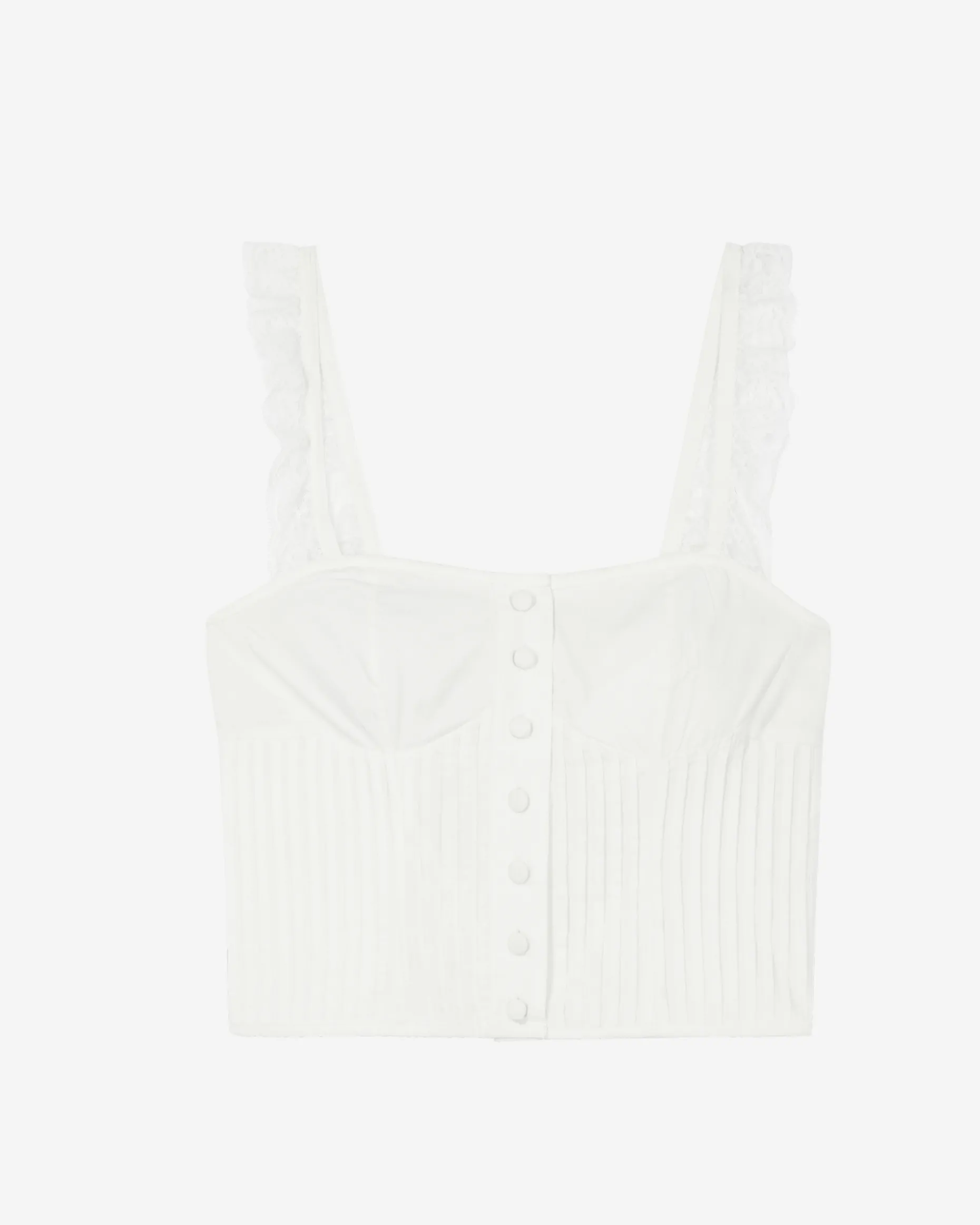 Top en coton avec bretelles en dentelle volantée écru