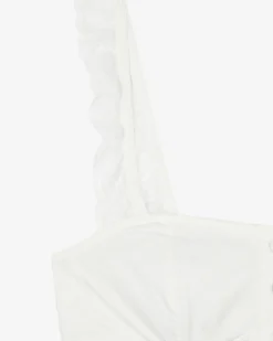 Top en coton avec bretelles en dentelle volantée écru