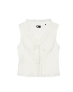 Top en coton avec incrustation dentelle écru