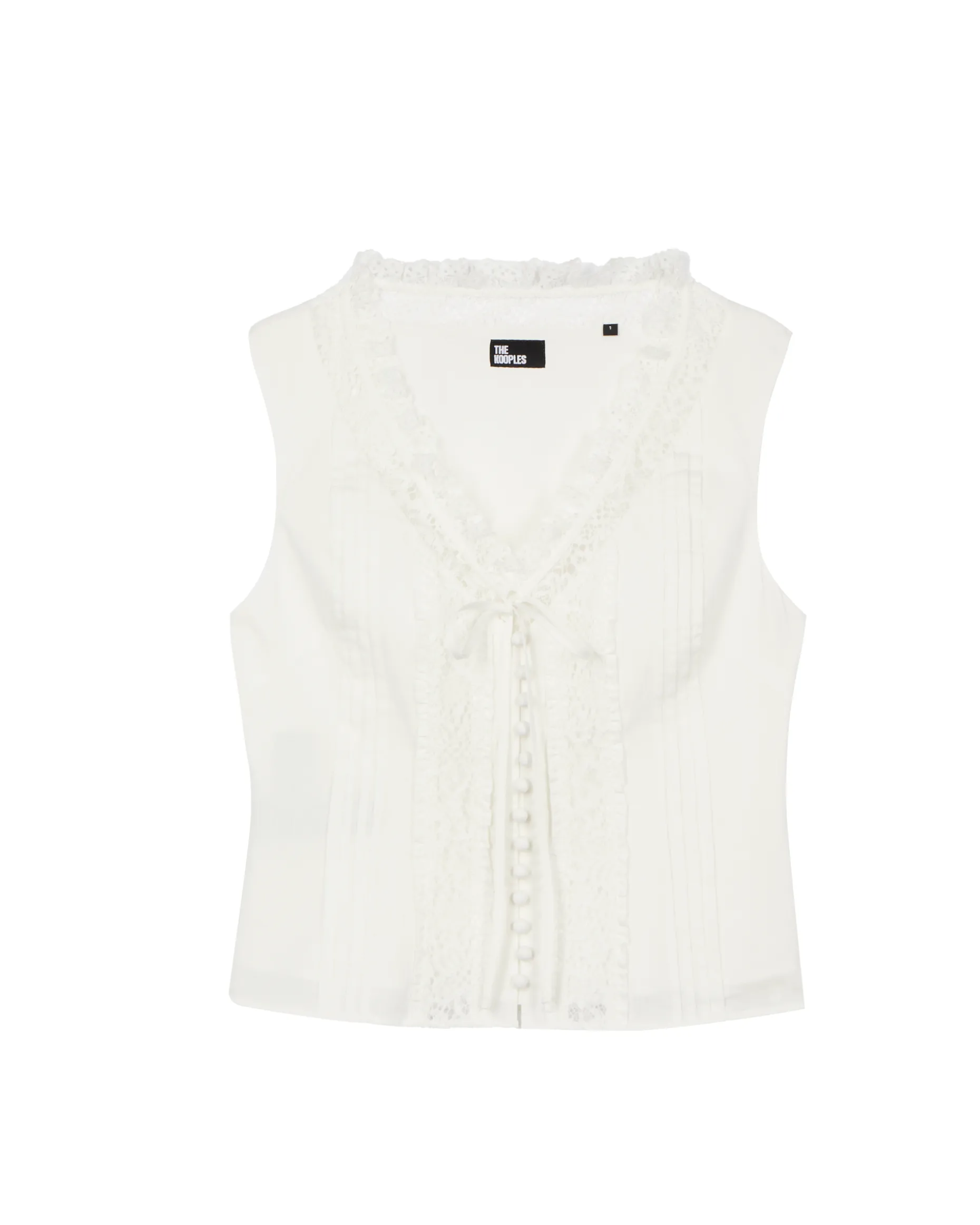 Top en coton avec incrustation dentelle écru