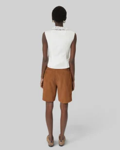 Top en coton avec incrustation dentelle écru