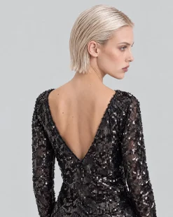 Top en dentelle et sequins noir