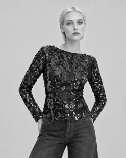 Top en dentelle et sequins noir