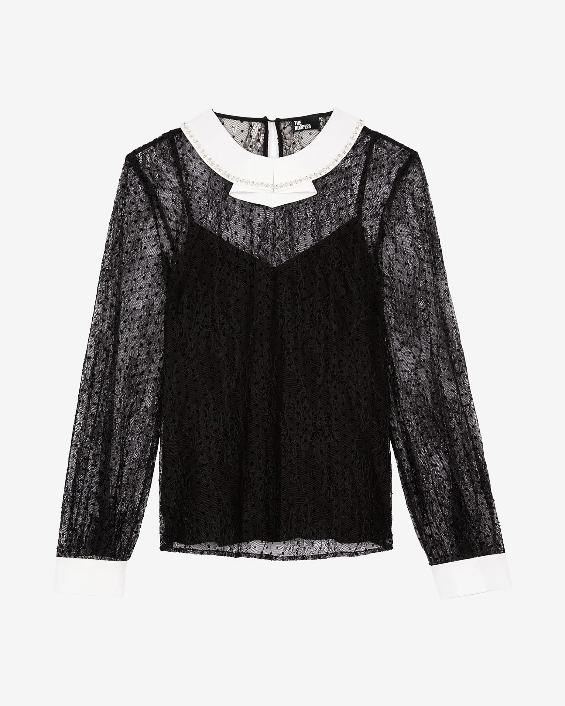 Top en dentelle plumetis avec strass noir