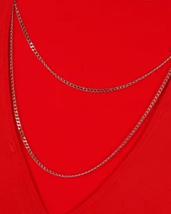 Top en maille avec chaînes rouge
