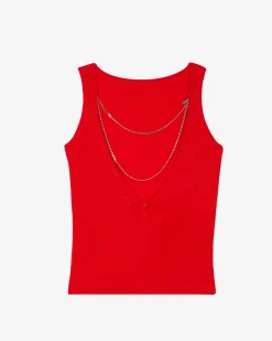 Top en maille avec chaînes rouge