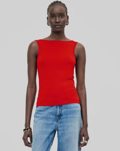 Top en maille avec chaînes rouge