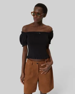 Top en maille smocké noir