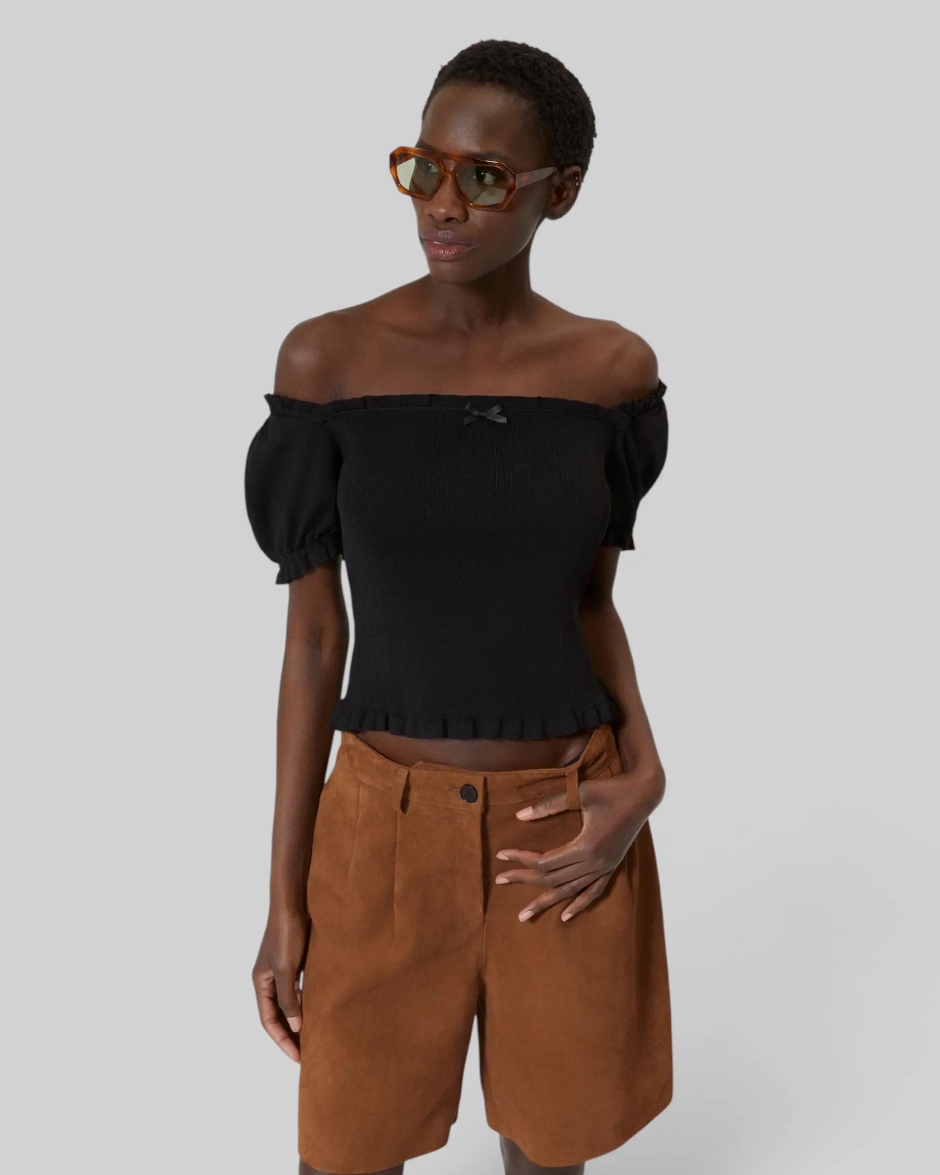 Top en maille smocké noir