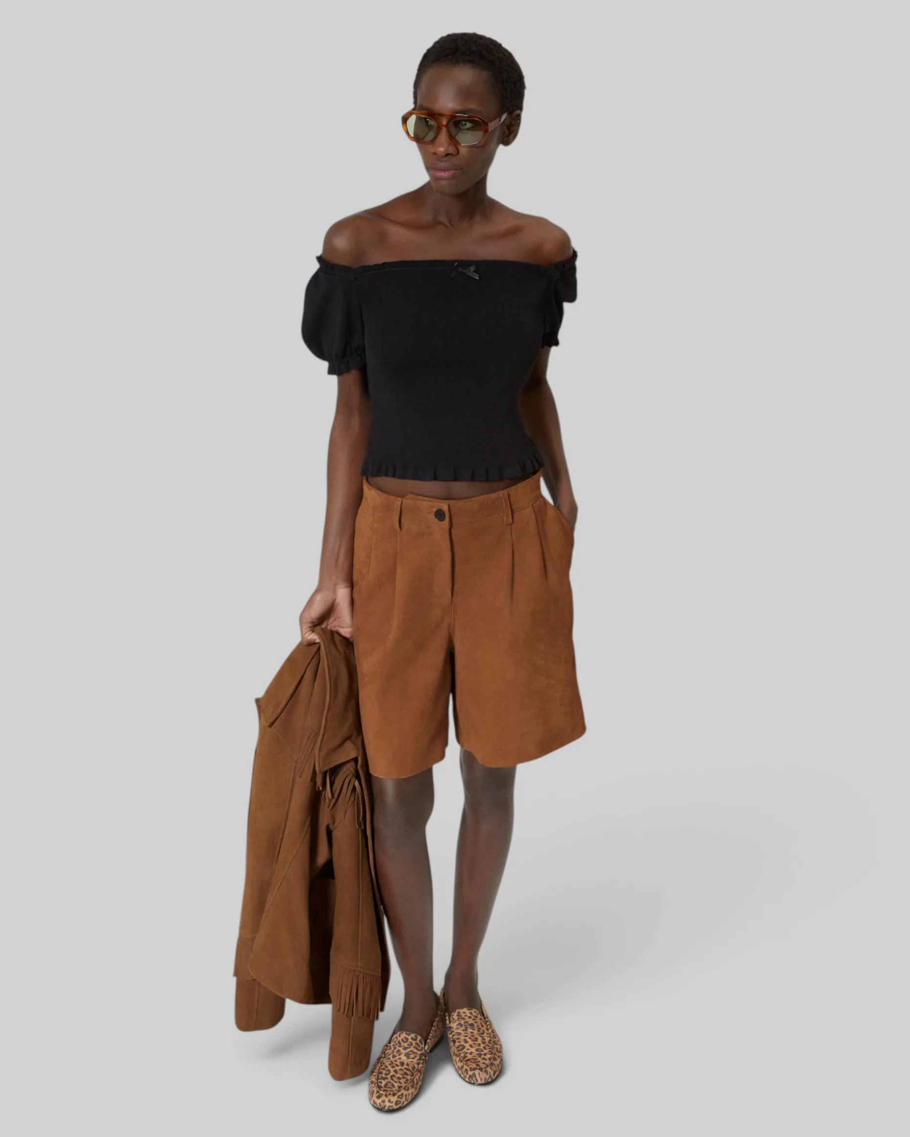Top en maille smocké noir