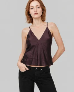 Top fines bretelles en satin marron