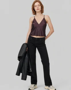 Top fines bretelles en satin marron