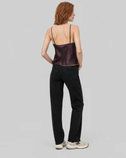 Top fines bretelles en satin marron