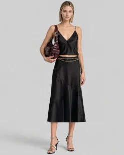 Top fines bretelles en satin noir