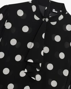 Top imprimé pois en soie mélangée noir