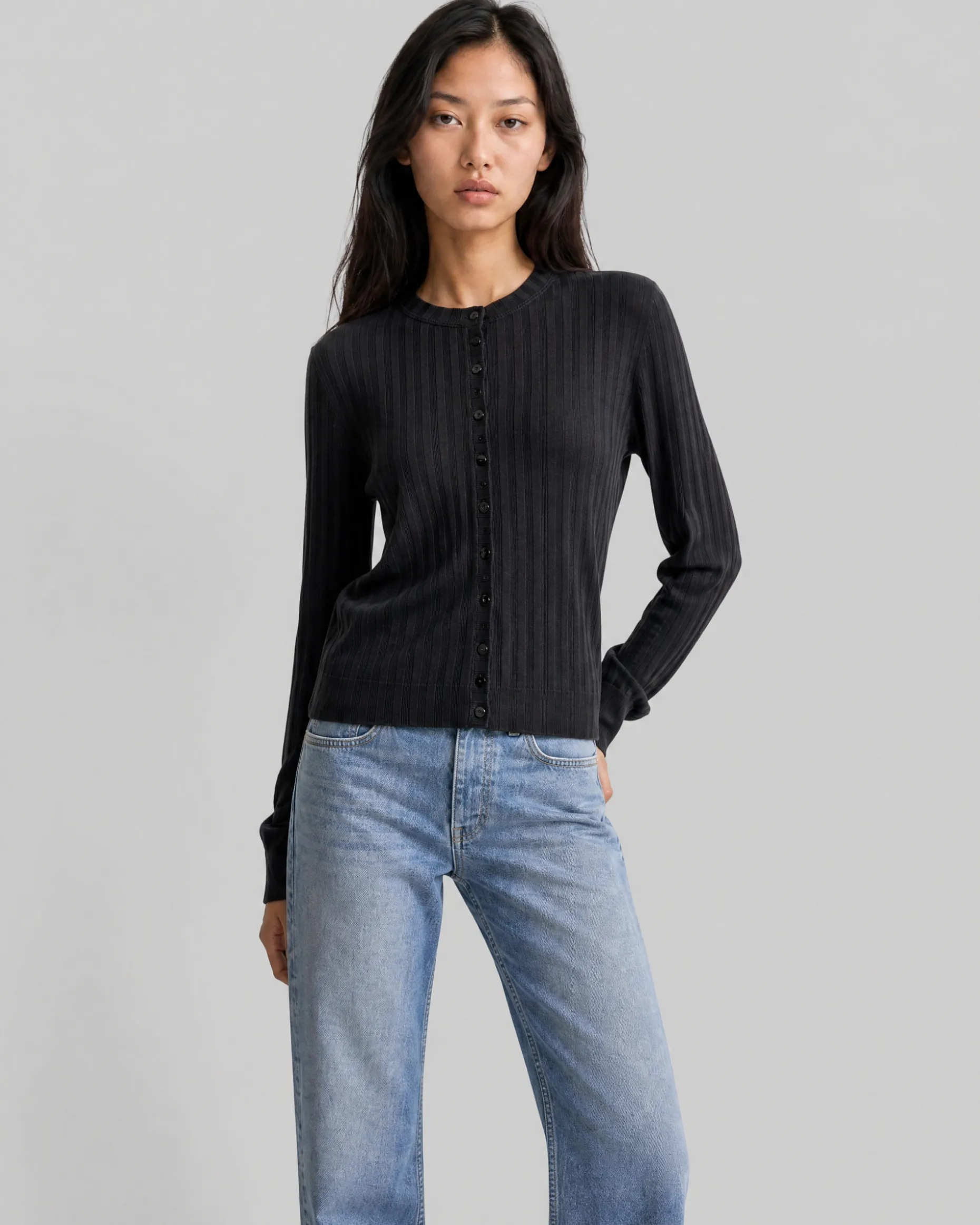 Top manches longues en coton noir