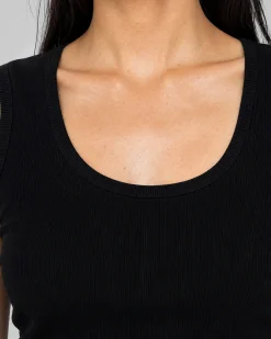 Top sans manches en coton mélangé noir
