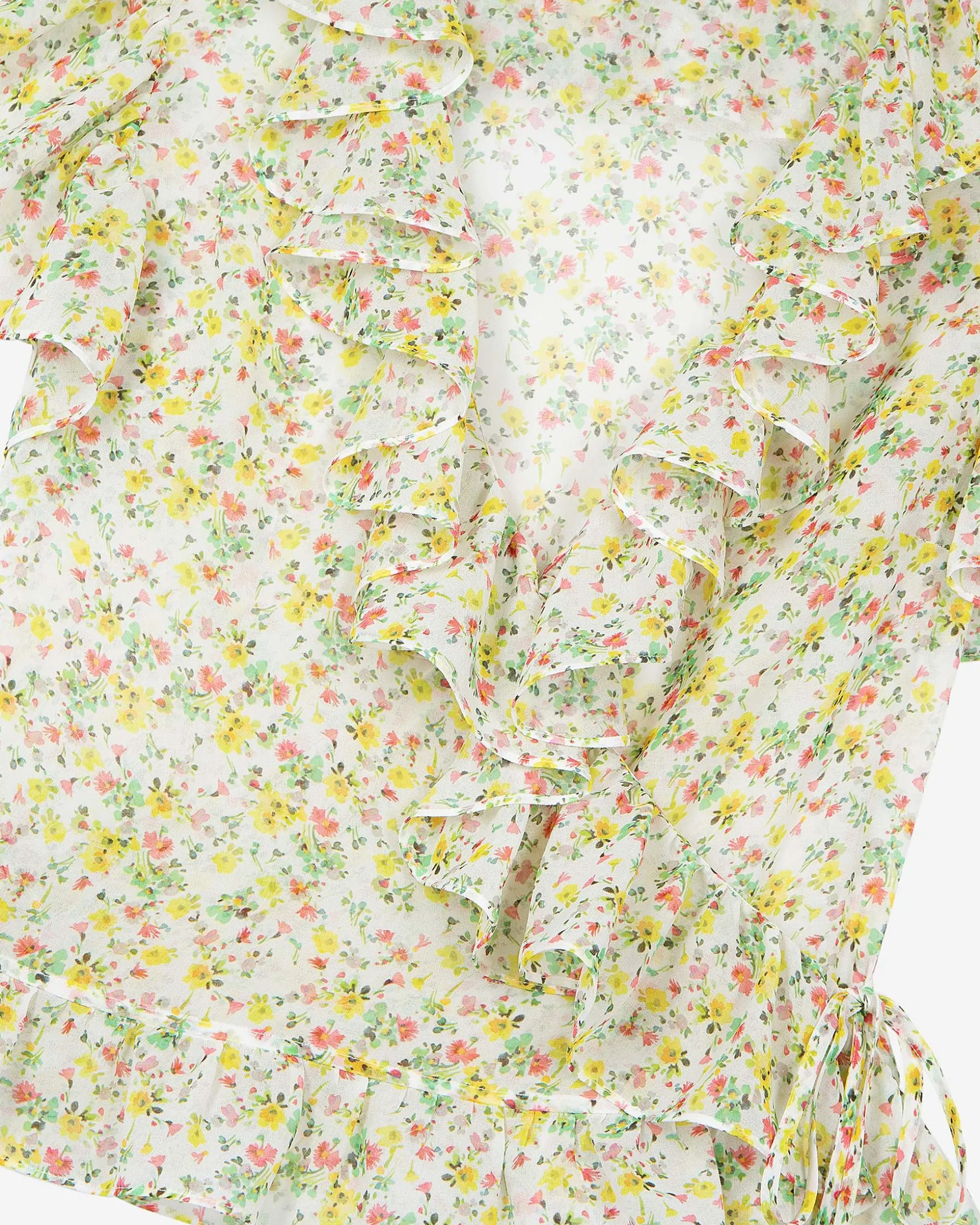 Top volanté imprimé fleuri blanc