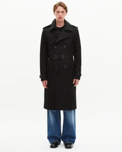 Trench coupe droite en coton noir
