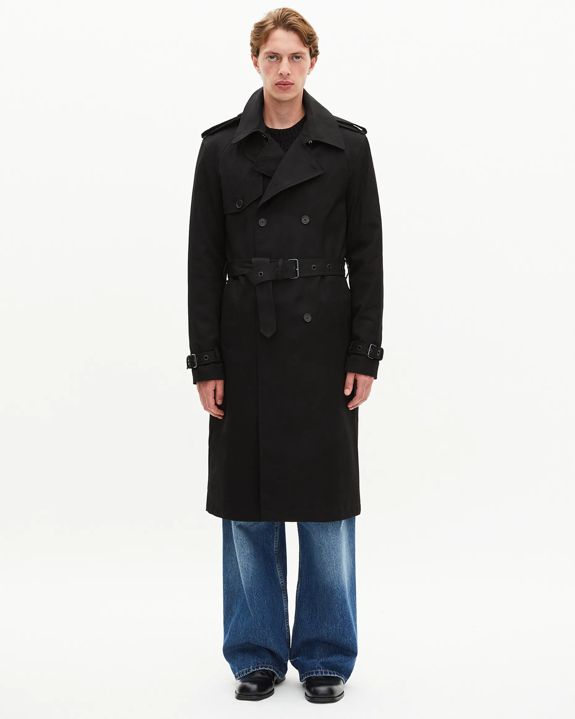 Trench coupe droite en coton noir