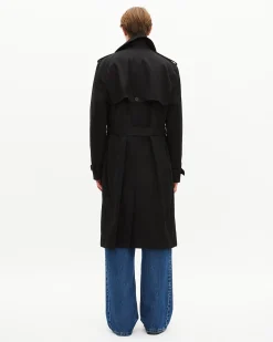 Trench coupe droite en coton noir
