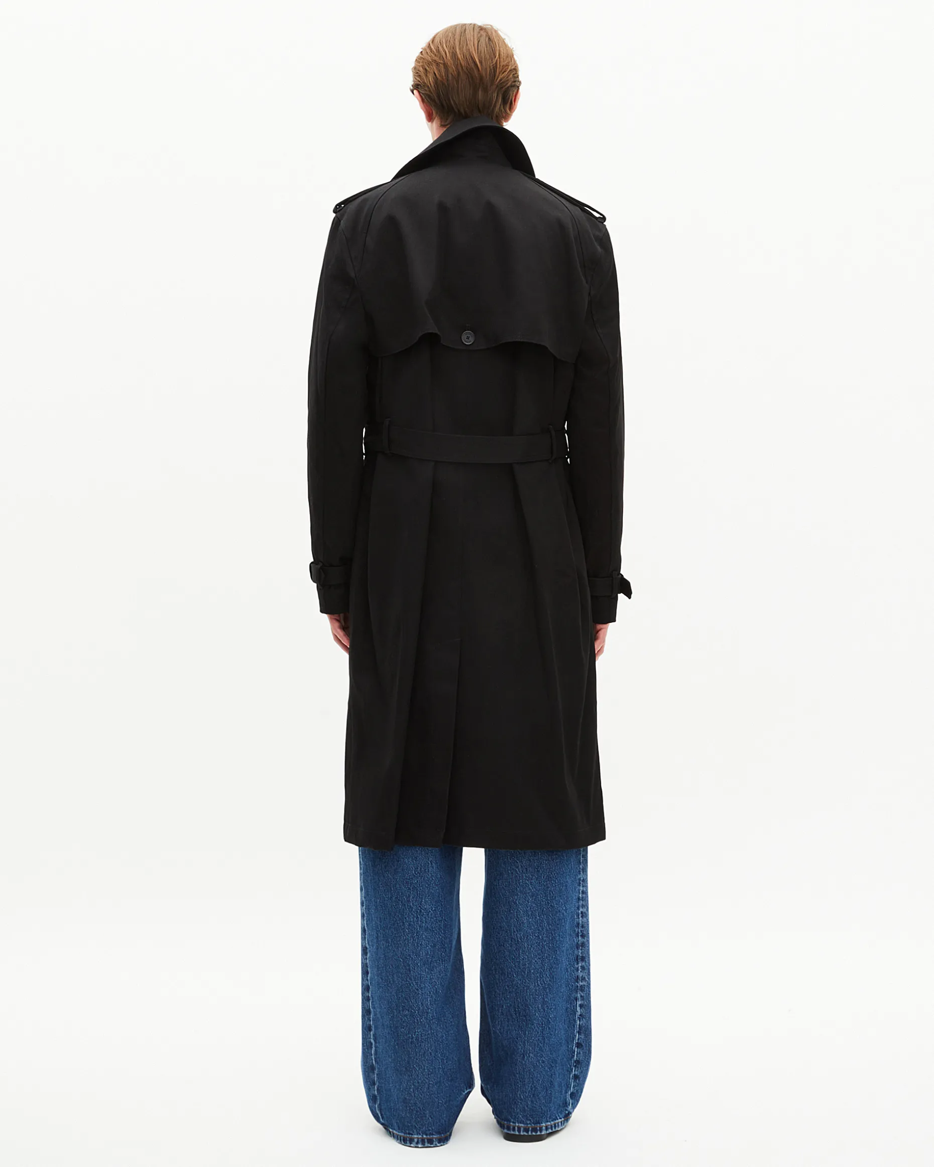 Trench coupe droite en coton noir
