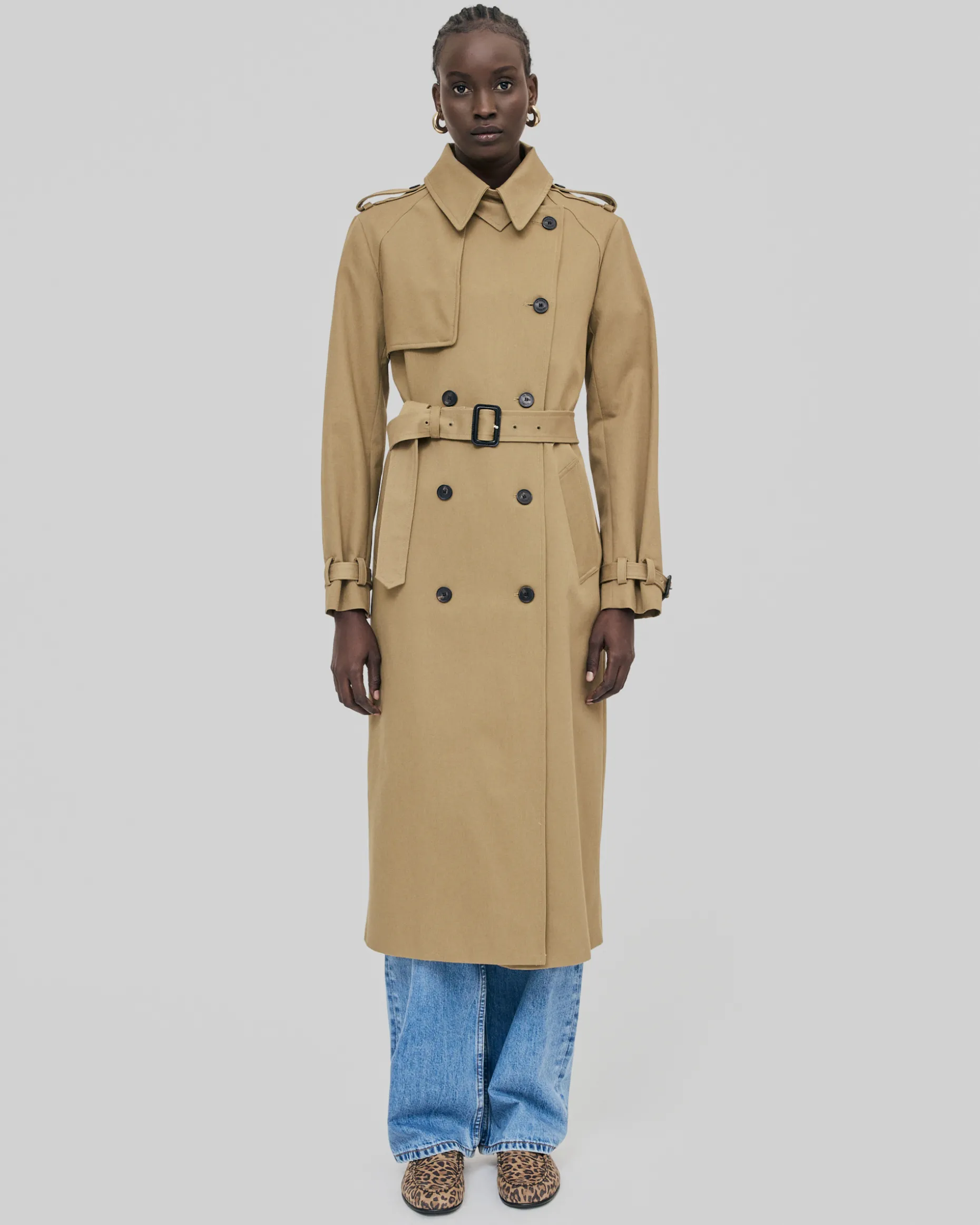 Trench long en coton beige