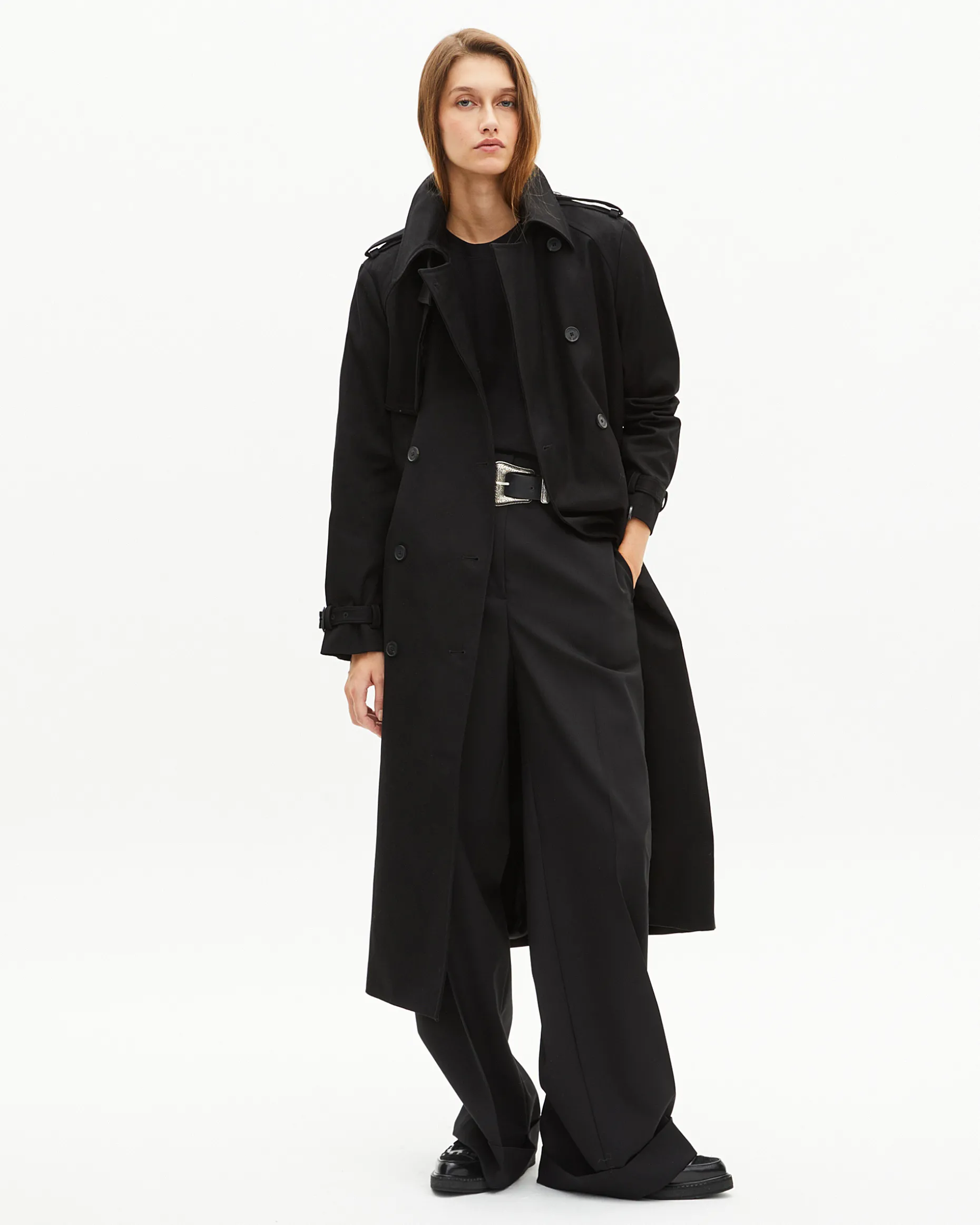 Trench long en coton noir