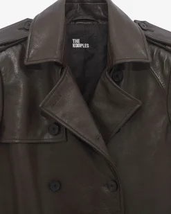 Trench long en cuir marron