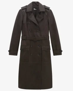Trench long en cuir marron