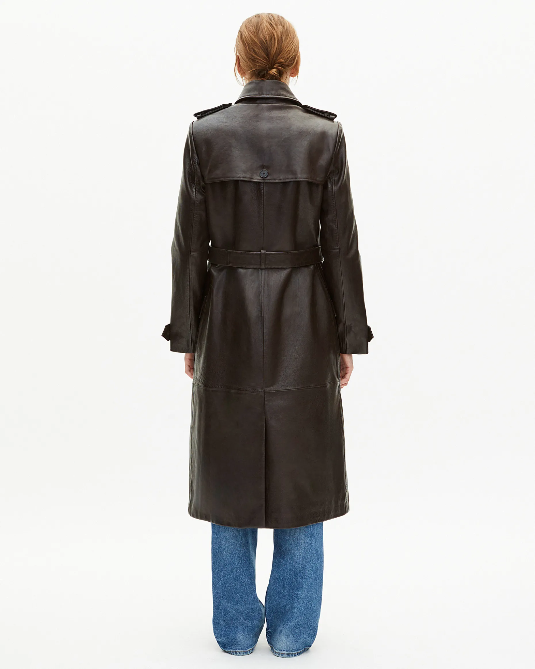 Trench long en cuir marron