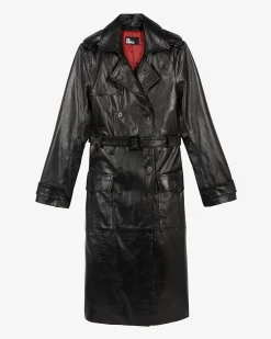 Trench long en cuir noir