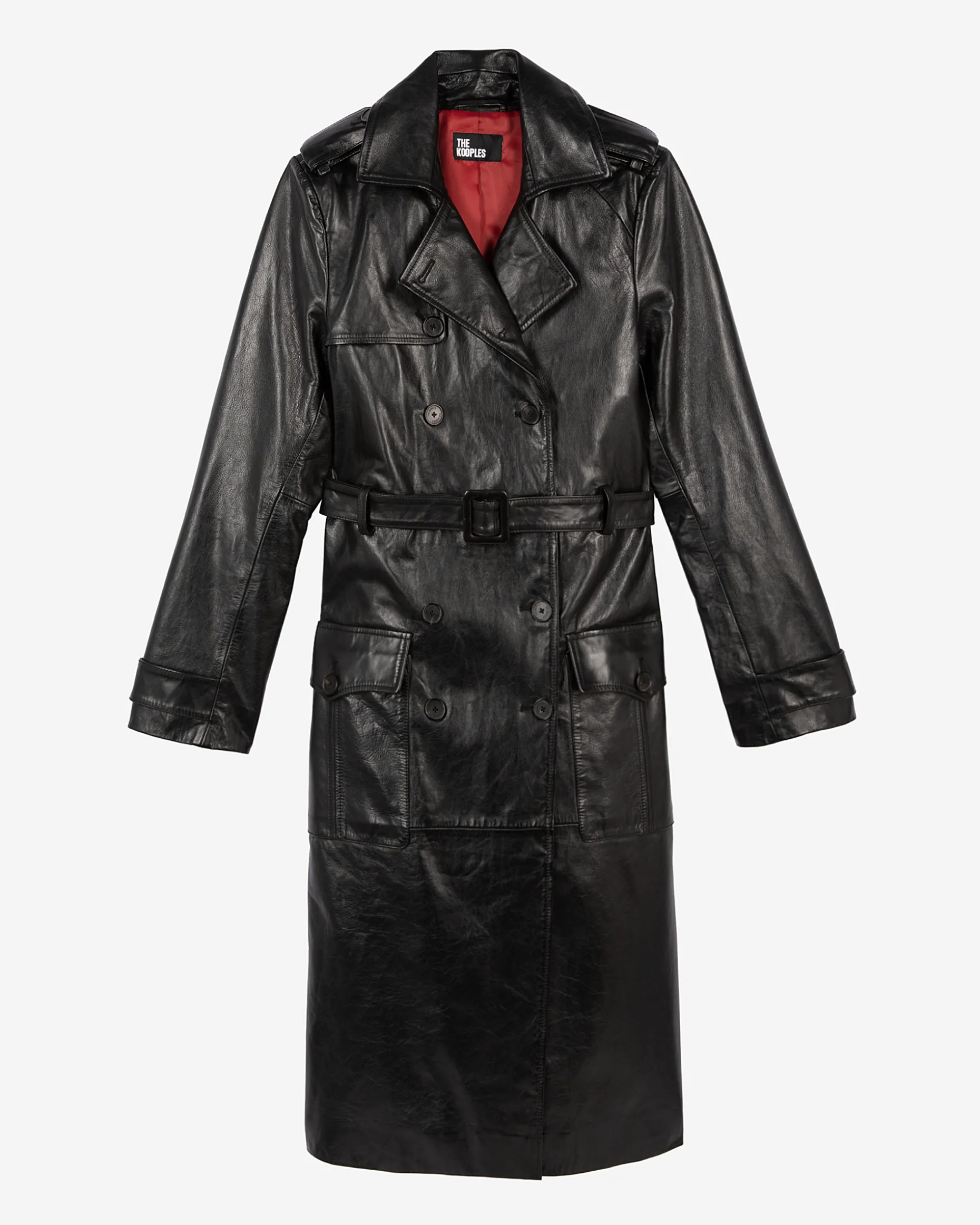 Trench long en cuir noir