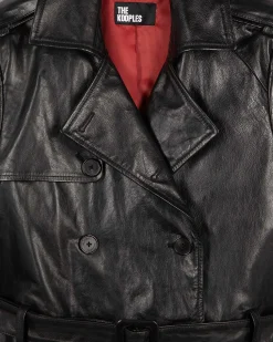 Trench long en cuir noir