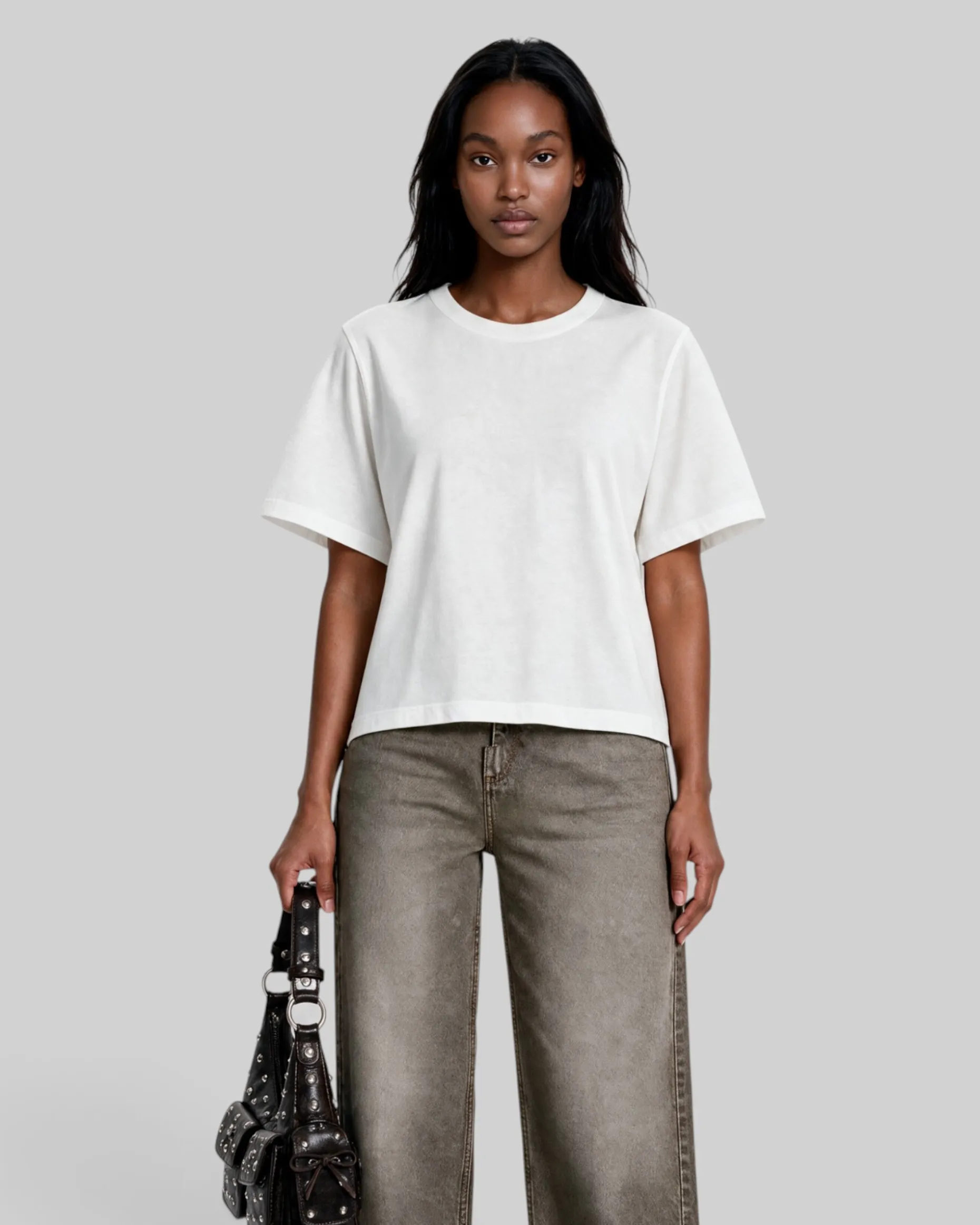 T-shirt col rond ajusté en coton blanc