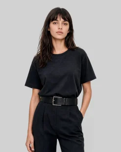 T-shirt col rond en coton noir