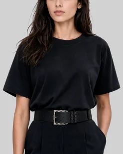 T-shirt col rond en coton noir