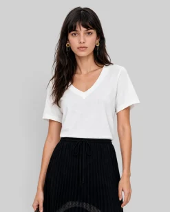 T-shirt col V en coton blanc