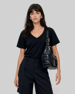 T-shirt col V en coton noir