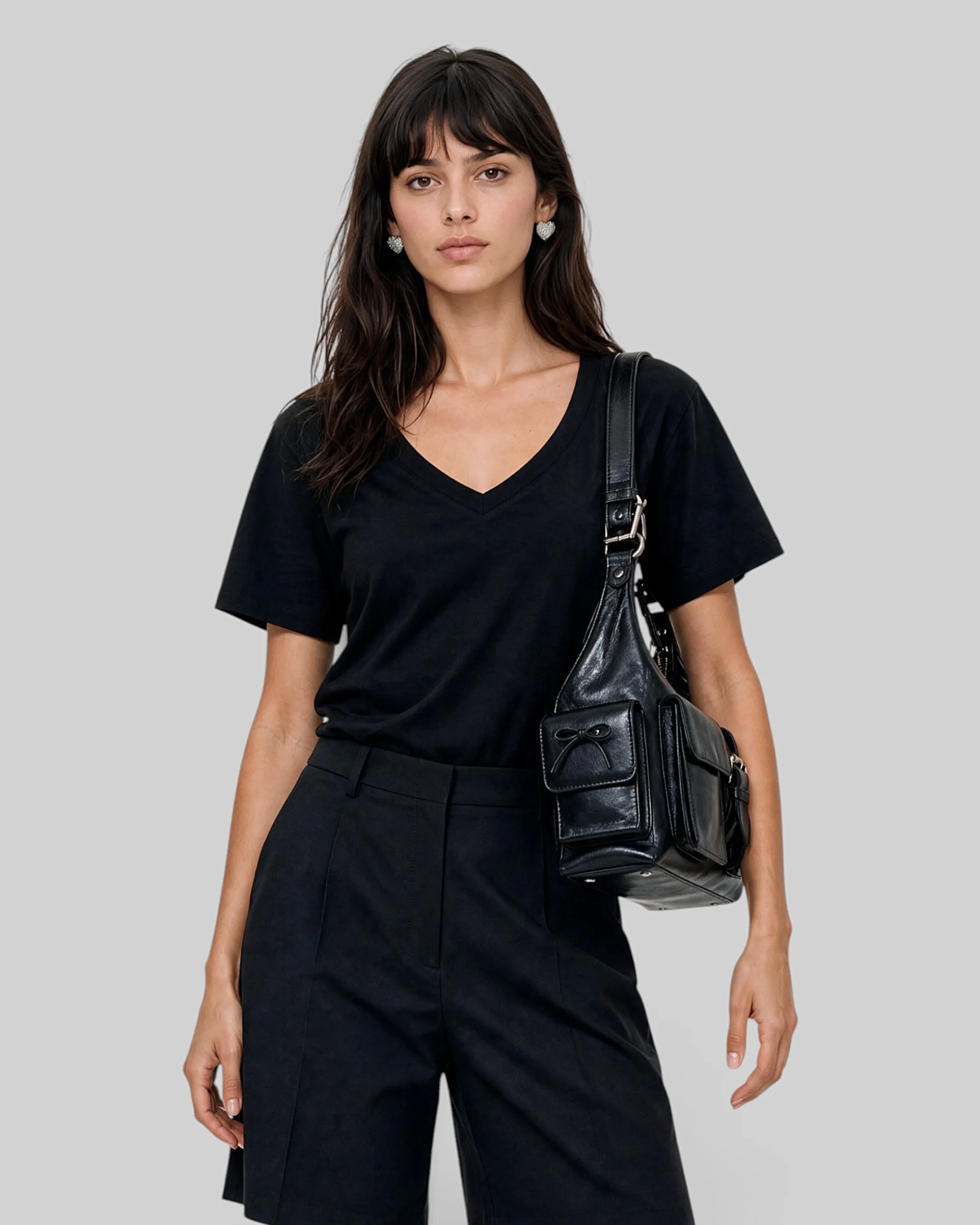 T-shirt col V en coton noir