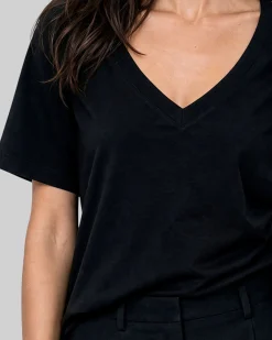 T-shirt col V en coton noir