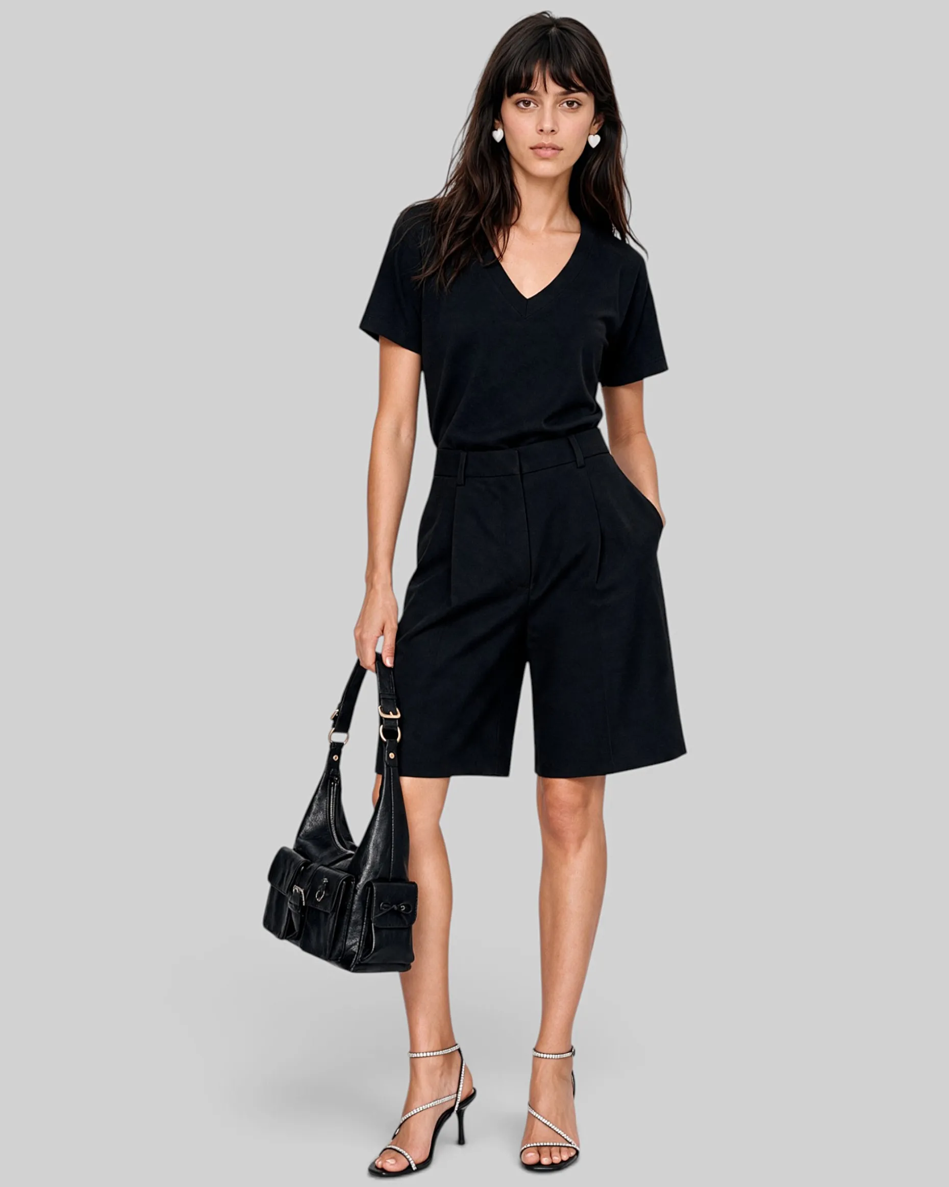 T-shirt col V en coton noir