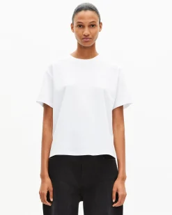 T-shirt droit en coton mélangé blanc