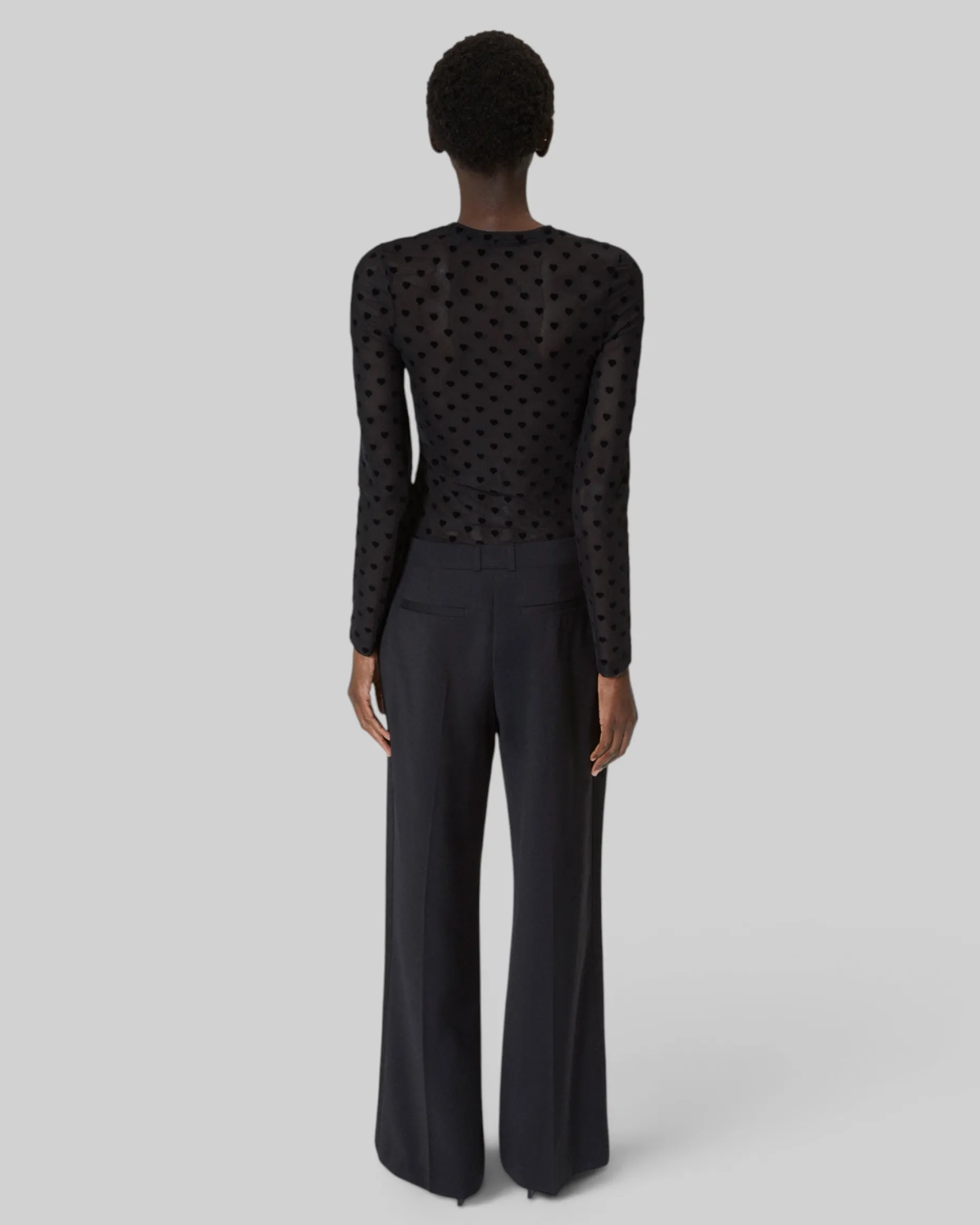 T-shirt manches longues en mesh floqué cœurs noir
